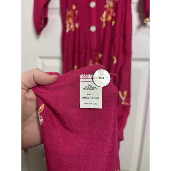 Anthropologie Fig & Flower Pink Floral Embroidered Tiered Maxi Dress Size Large - Picture 7 of 13